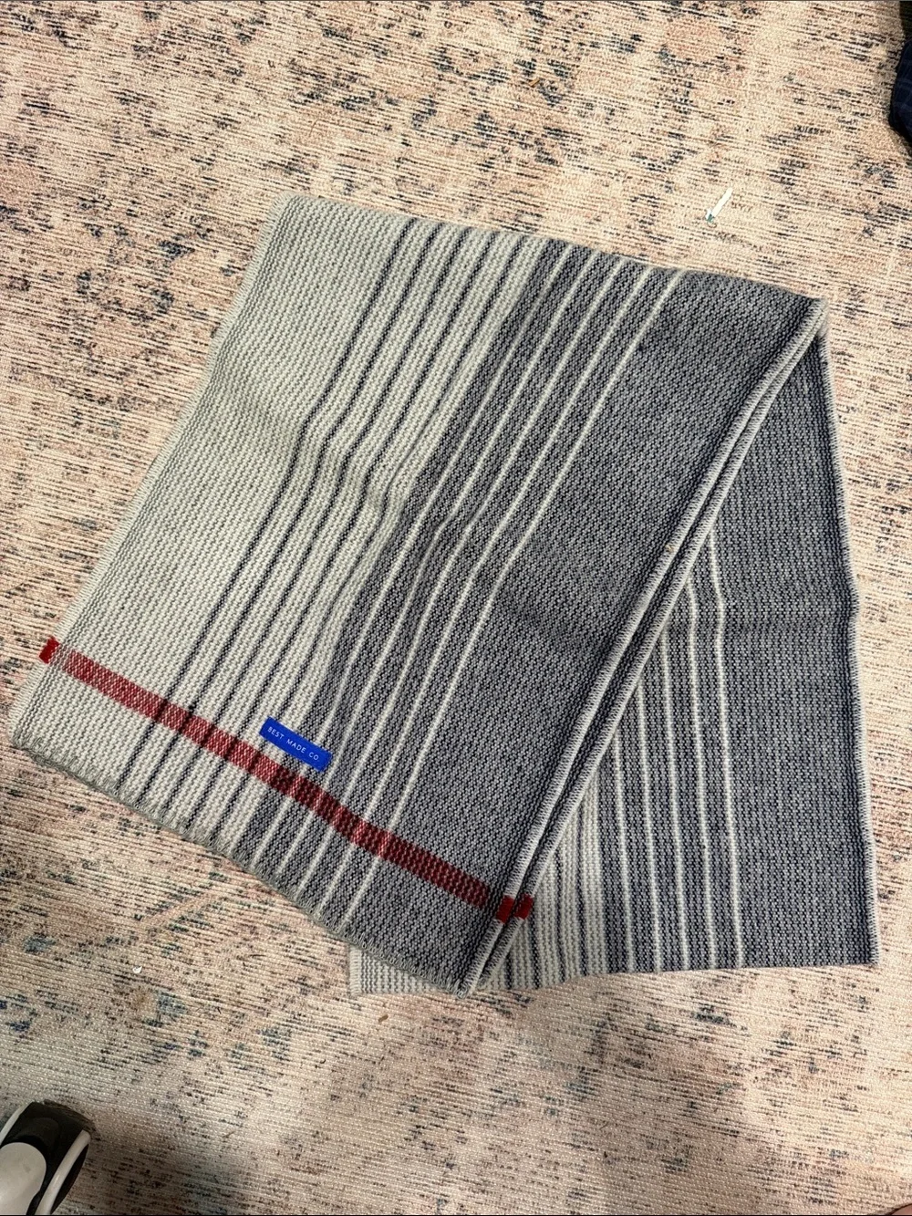 Men's Grey Knit Scarf with Red Accent Stripe by Best Made Co.